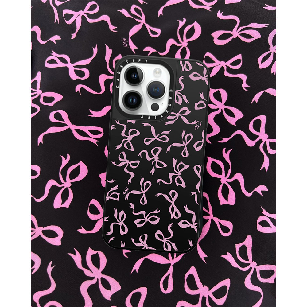 Casetify X HVN โดย Harley Viera-Newton BOWS แม่เหล็กดูด Black & Sliver กระจก IPhone กรณี IPhone 15 14 13 12 Pro Max Plus Hard กลับกรณีฝาครอบกล่องแกะสลักโลโก้