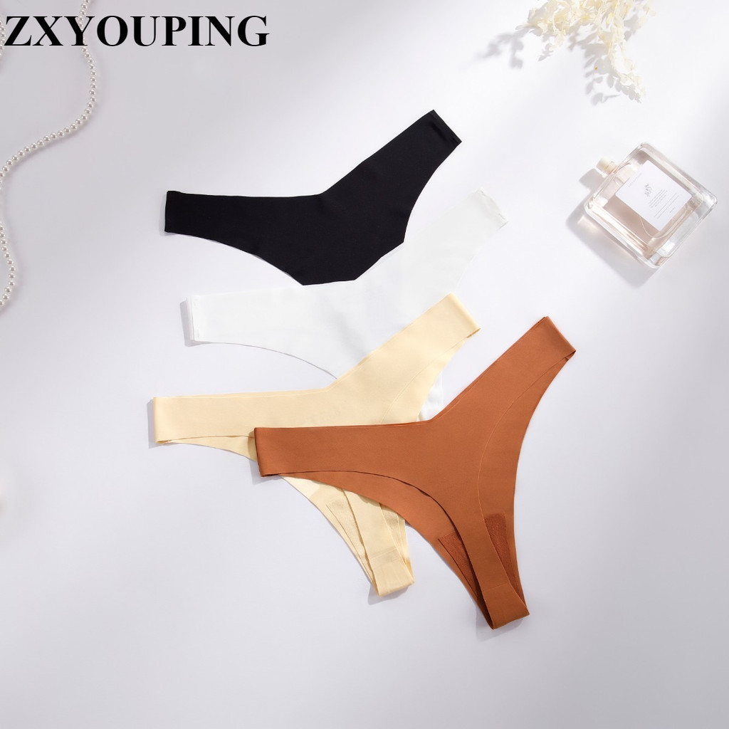 Zxyouping ผ้าไหมน้ําแข็งทองผู้หญิงกางเกงเป้าผ้าฝ้ายต่ําเอวเซ็กซี่ V-Shape ด้านข้างชุดชั้นใน S-XL