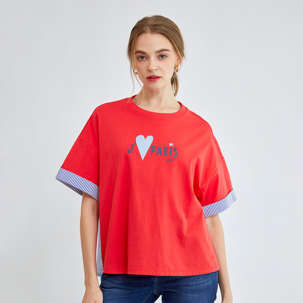 ELLE เสื้อ T-SHIRT แขนพับเบิ้ล สกรีนลายกราฟฟิค (มีให้เลือก 3สี)  รุ่น W3K689