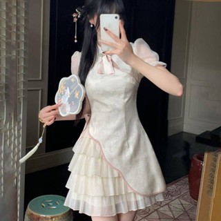 Xyzkuli ใหม่สไตล์จีนแสงสไตล์จีนปรับปรุง กี่เพ้า ชุดเดรสแขนสั…