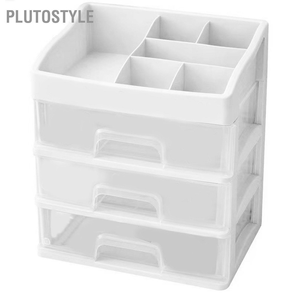 PLUTOSTYLE โต๊ะทำงานพร้อมลิ้นชัก 3 ลิ้นชักพลาสติก 4 ชั้นโปร่งใสกล่องเก็บเครื่องเขียนสำหรับโฮมออฟฟิศหอพัก