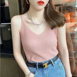 K ถักเสื้อชั้นในสตรีชุดเล็กด้านในคอวีออกแบบเสื้อบอททอม