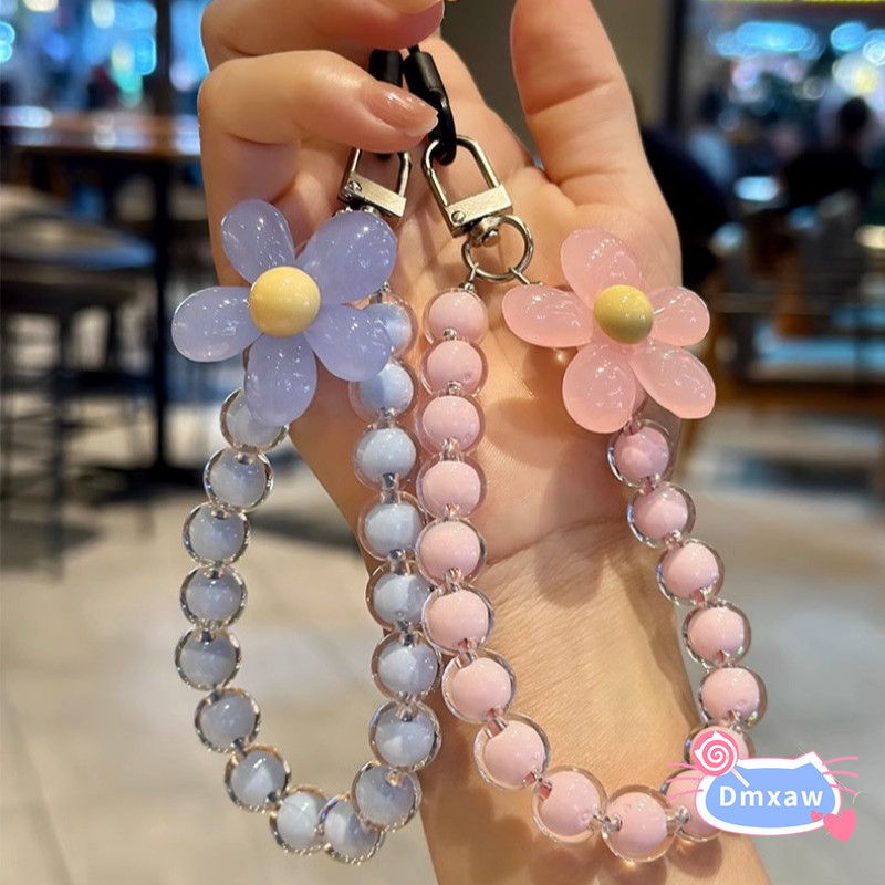 มาการอง โทรศัพท์มือถือข้อมือเชือกเส้นเล็กกลีบที่มีสีสันลูกปัดสร้อยข้อมือคริสตัลเชือกเส้นเล็กจี้ป้องกันการสูญหาย อิน สไตล์กรณีโทรศัพท์มือถือเส้นเล็