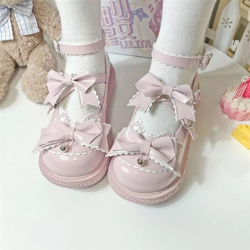 Lolita น่ารักนุ่มสาว Preppy ชุดรองเท้าหนัง Mary Jane Bow Big Toe รองเท้า