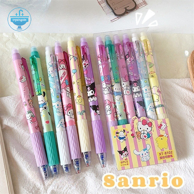 [trysingoin] 6 ชิ้น Erasable ปากกาเจล Cinnamonroll Kuromi Melody 0.5 นักเรียน Wrig Quick-drying น่ารักเครื่องเขียนสาวของขวัญปากกา TH