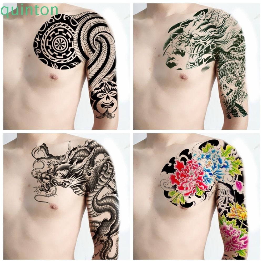 Quiton สติ๊กเกอร์รอยสักปลอม, มังกรทนทานครึ่งเล็บ Tattoo สติกเกอร์, ไหล่เดี่ยวติดทนนานกันน้ําที่มีสีสันชั่วคราว Tattoo สติกเกอร์ผู้หญิง