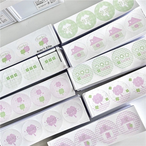สตีฟ สุ่ม 5 แผ่น 20 ชิ้น โชคดี โคลเวอร์ บ้าน รอบปิดผนึกสติกเกอร์ภาพการ์ดบรรจุภัณฑ์วัสดุ