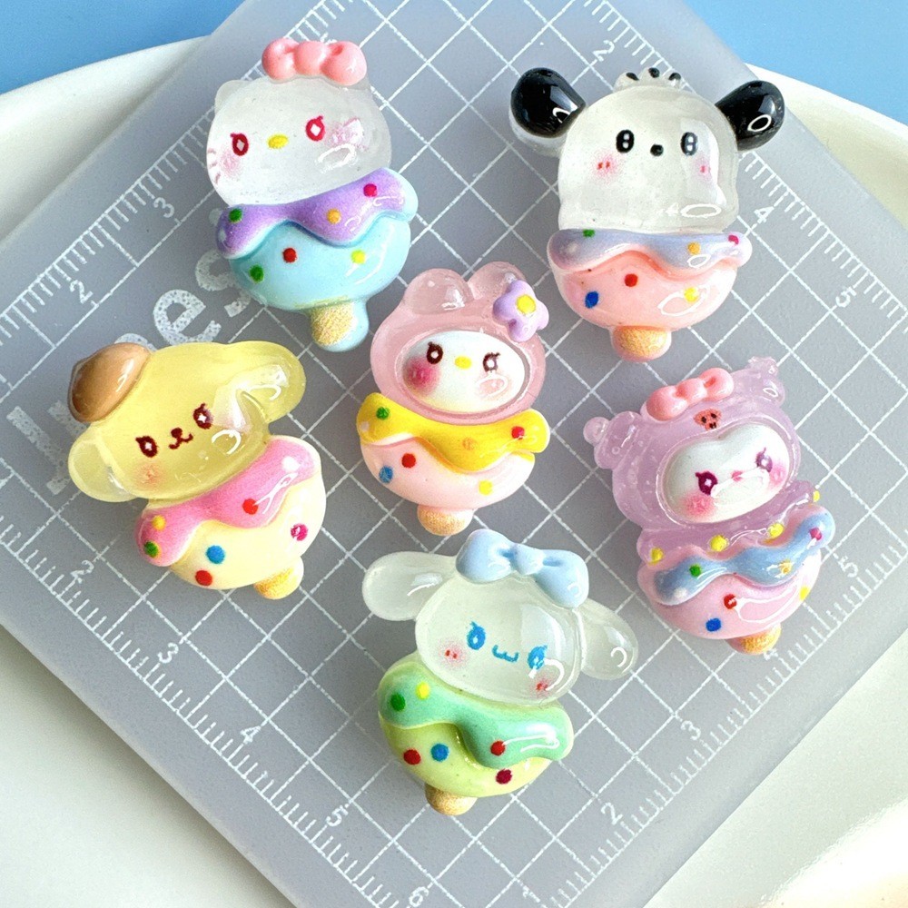 ไอติมลายการ์ตูนเรืองแสงอุปกรณ์เรซินติดกาวครีม DIY เครื่องประดับผมเชือกหัวเคสมือถือแม่เหล็กติดตู้เย็นชุดวัสดุ