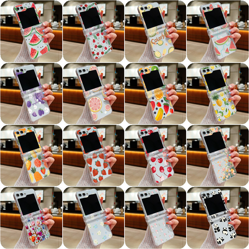 ผลไม้น่ารักรูปแบบล้างเคสโทรศัพท์สําหรับ Samsung Galaxy Z Flip 6 Flip 5 Flip 4 5G บานพับเต็ม Hard PC ฝาครอบพับสําหรับ Samsung Z Flip 6 5 4 3