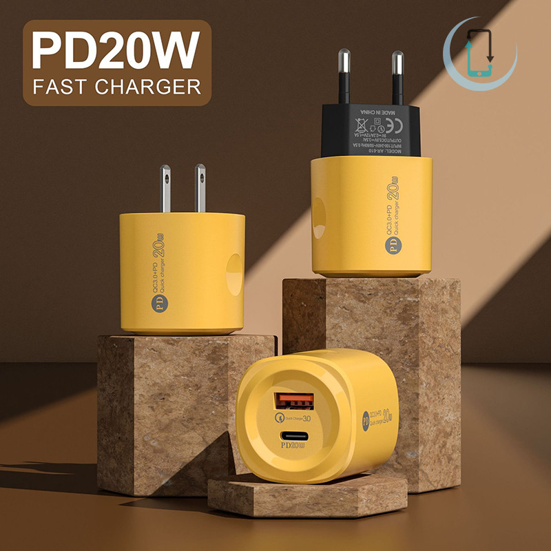 [AT] Pd 20W USB และ Type C พอร์ตคู่ Fast Charger Quick 3.0 อะแดปเตอร์ชาร์จสําหรับ IPhone 14 13 12 Xiaomi Samsung EU & US Wall Charging TH