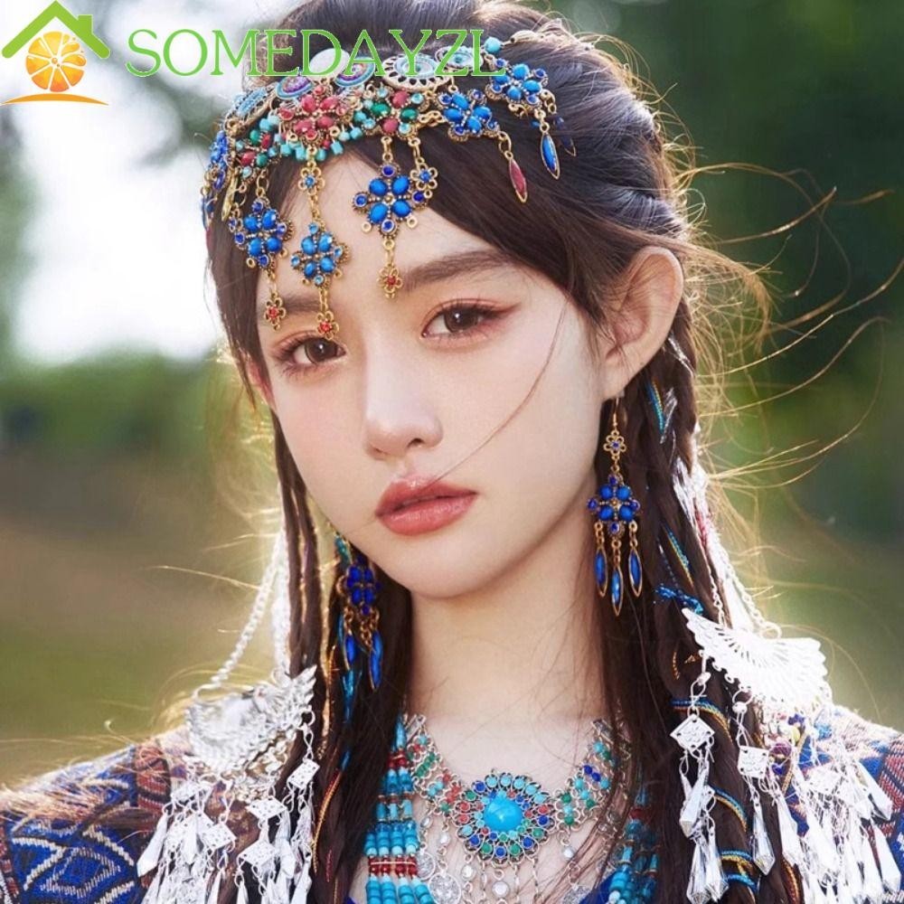 Somedayzl โบฮีเมียผมโซ่,สไตล์ชาติพันธุ์พู่สไตล์ชาติพันธุ์หน้าผากโซ่,ผู้หญิงที่สง่างามหัวสร้อยคอสร้อยคอ Exotic Headbands ลูกปัด Tassels Headbands สําหรับเด็ก