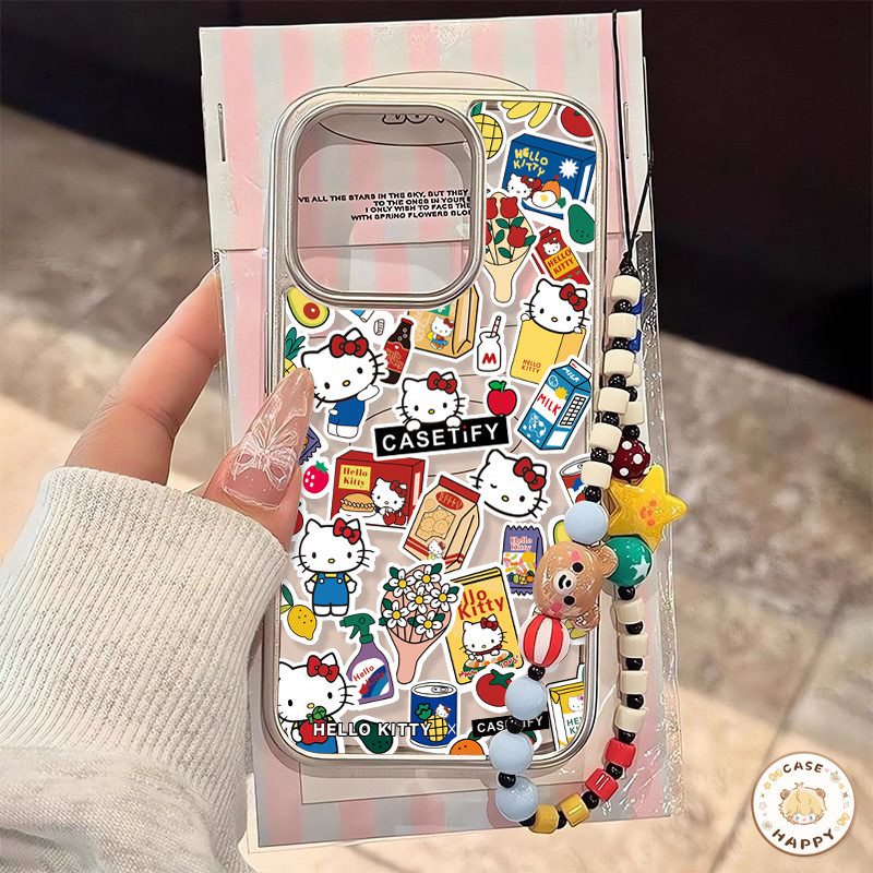 แบรนด์อินเทรนด์HelloKittyน่ารักของว่ กรอบไฟฟ้าที่หรูหรา เคสIPhone 11 15 12 13 14 Pro Max XS X XR MAX 7 8 15 Plus SE 2020