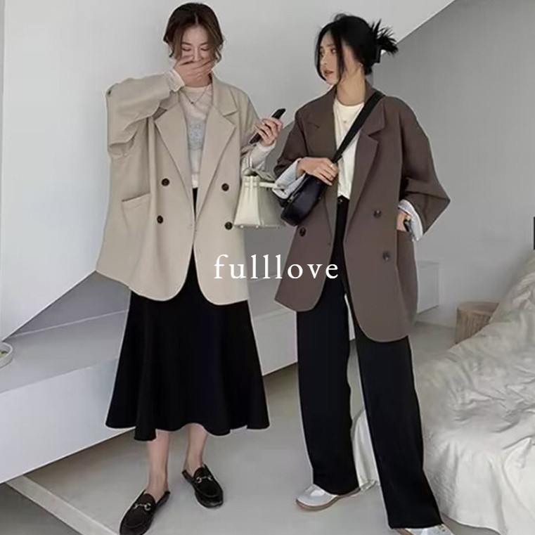 พร้อมส่ง Fulllove เสื้อเบลเซอร์ขนาดใหญ่สําหรับผู้หญิงเสื้อแฟชั่น สไตล์เกาหลีไซส์ใหญ่สวมใส่สบาย4กระดุมใส่ทํางาน