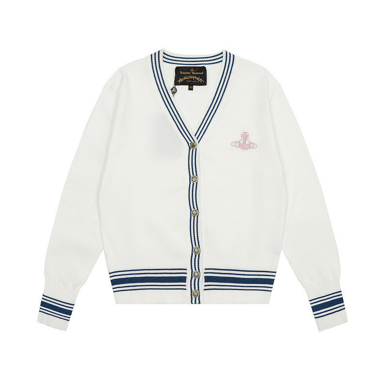Vivienne Westwood Four Seasons Thin Transport Saturn V คอสไตล์ขี้เกียจปักตัวอักษรเสื้อกันหนาวคาร์ดิแกน