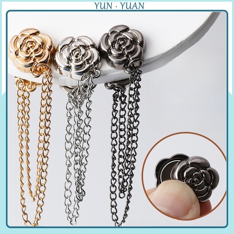 [หยุนหยวน] ดอกกุหลาบดอกไม้หัวเข็มขัดแม่เหล็กเครื่องประดับมุสลิมผ้าคลุมศีรษะหัวเข็มขัดโซ่ที่แข็งแกร่ง ดอกเคมีเลีย กระชับเสื้อผ้าหัวเข