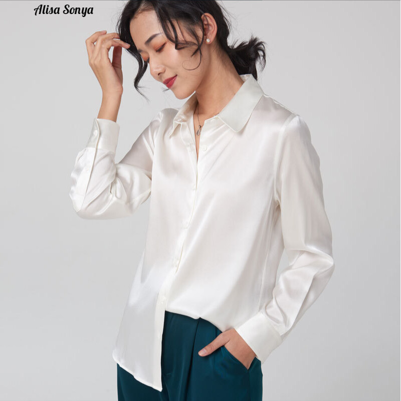 Alisa.sonya 9 สีทึบผ้าไหมเสื้อแขนยาวเสื้อสําหรับผู้หญิงใหม่ผ้าไหมซาตินแฟชั่น OL เสื้อลําลอง