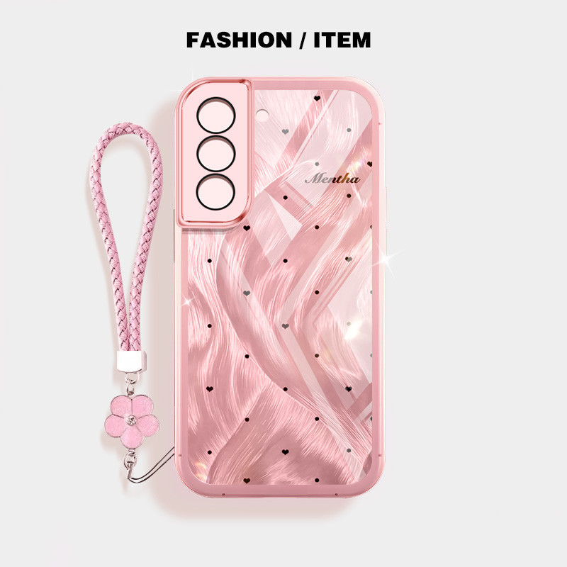 แฟชั่น Dreamy Feeling เคสโทรศัพท์กันกระแทกสําหรับ Samsung Galaxy S22 S23 S24 Plus S22 S23 S24 Ultra S23 S24 FE S22+ S23+ S24 + ปลอกโปร่งใสพร้อมเชือกแขวนดอกไม้