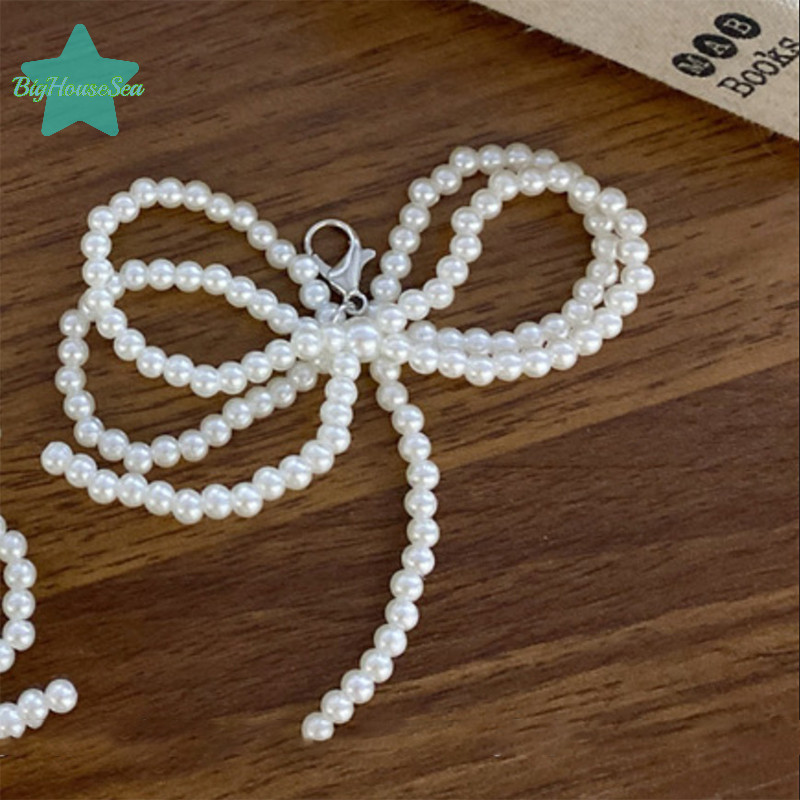 [BigHouseSea] แฮนด์เมดลูกปัดมุก Bowknot Charm หัวเข็มขัดรองเท้าตกแต่งโบว์รูปกระเป๋าจี้พวงกุญแจอุปกรณ์เสริมใหม่