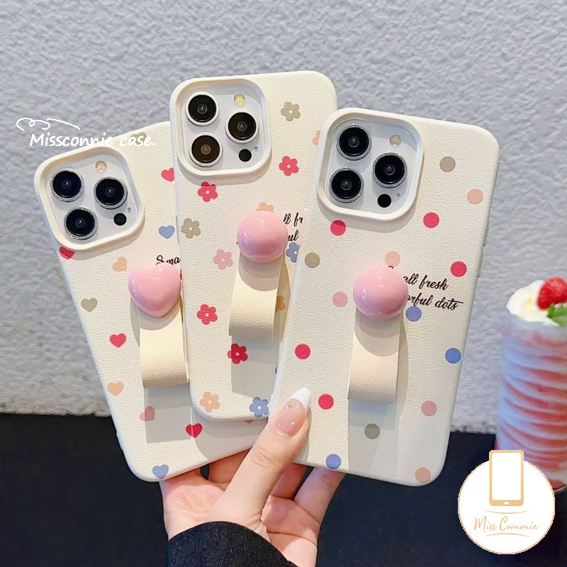 สีสัน Love Heart ดอกไม้ Frosted นุ่มกันกระแทกสําหรับ IPhone 11 XR 15 16 13 14 12 Pro Max X XS Max 14 15 16 Plus สี Dot 3D แหวนหนังหรูหราฝาครอบ