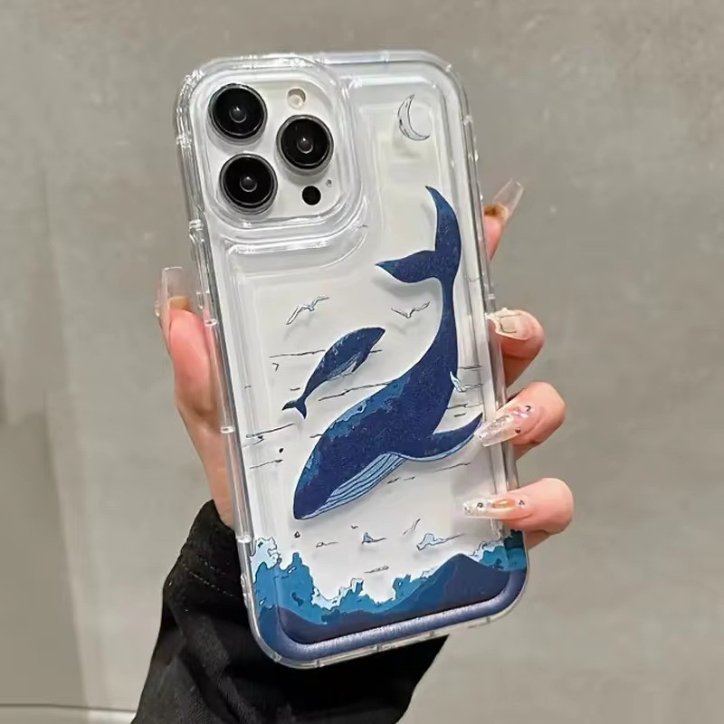 SAMSUNG สําหรับsamsung Galaxy A15 A55 A35 A54 A53 A52 A32 A13 A34 A51 4G 5G S23 S24 Ultra S22 S21 Plus FE Watercolor Ocean Life Themesโปร่งใสนุ่มกันกระแทกซิลิคอน Dolphin Cover