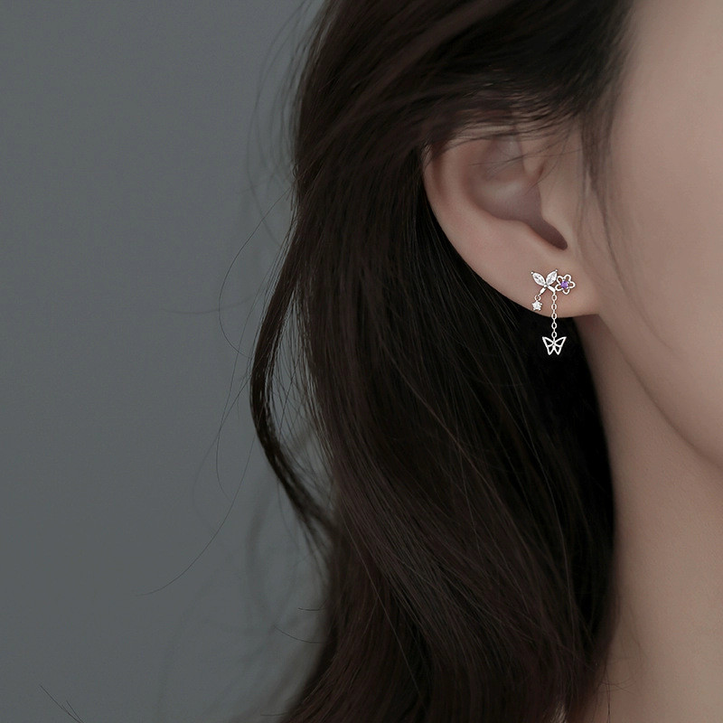ส925 เงินโบว์ต่างหูแฟชั่นที่เรียบง่ายผู้หญิงเครื่องประดับของขวัญ