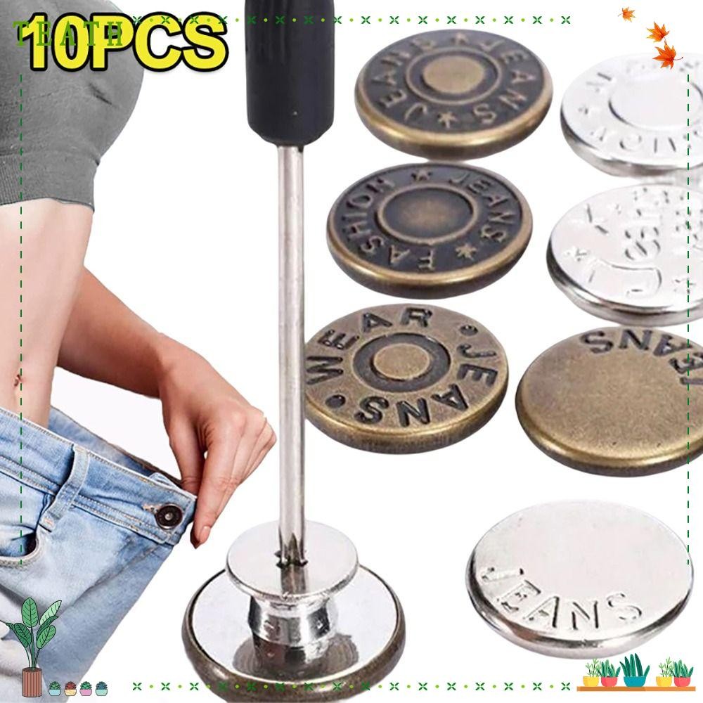 Teath 10 ชิ้น/แพ็คเอว Extenders ปุ่ม,อุปกรณ์เย็บผ้าเล็บฟรีกางเกงยีนส์ปุ่ม,ปรับ 17 มม.เสื้อผ้ากางเกงไขควงเอวหัวเข็มขัดกางเกงยีนส์