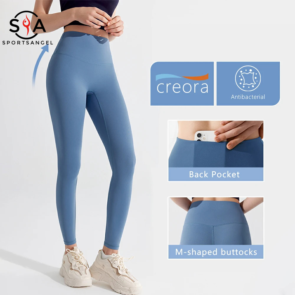 Sportangel กางเกงกีฬาต้านเชื้อแบคทีเรียกลับกระเป๋าไม่มี T-stitch Hip Lifting เลกกิ้งโยคะพิลาทิส