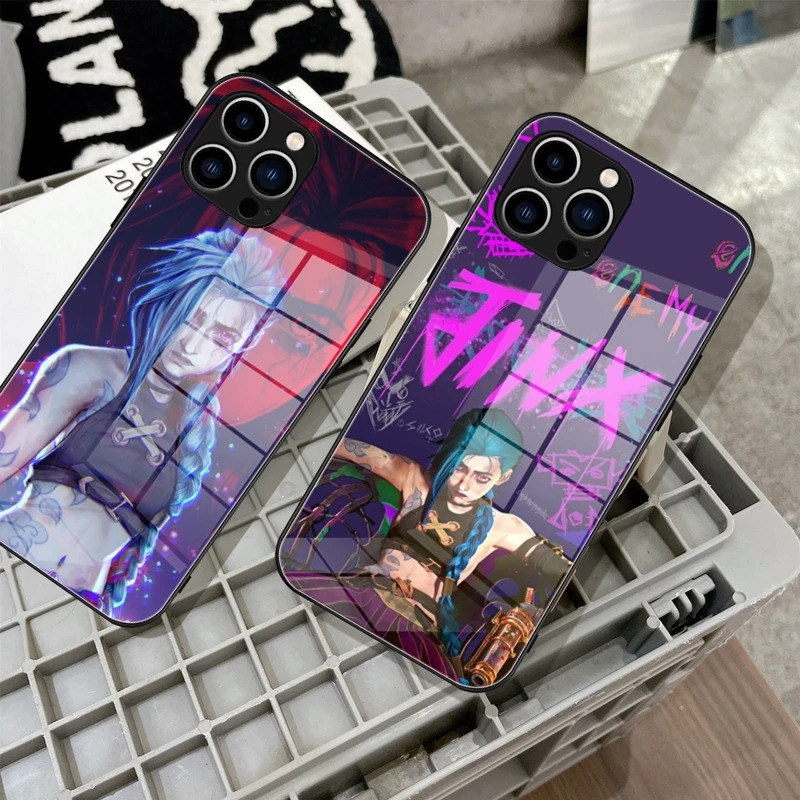 อะนิเมะ Arcane jinx เคสโทรศัพท์กระจกนิรภัยสำหรับ iPhone 15 14 11 12 Pro 8 7 14 15 PLUS 13 14 PRO MAX XR ครอบคลุม
