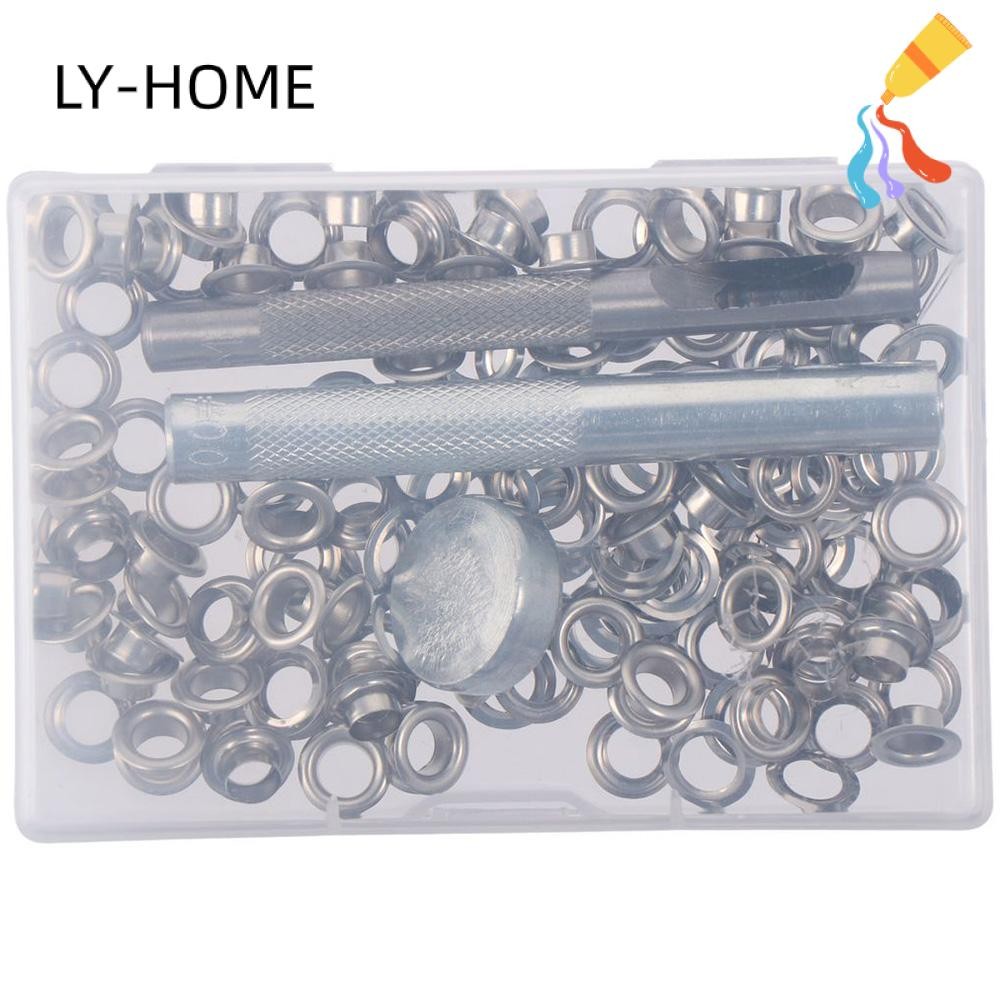 Ly 100 ชุด Grommet ชุด,เงินหนา Grommets ตาไก่, Grommet เครื่องมือ 1/4 นิ้ว Grommet ชุดเครื่องมือหนัง,ผ้า,ผ้าใบกันน้ํา,รองเท้า,เสื้อผ้า