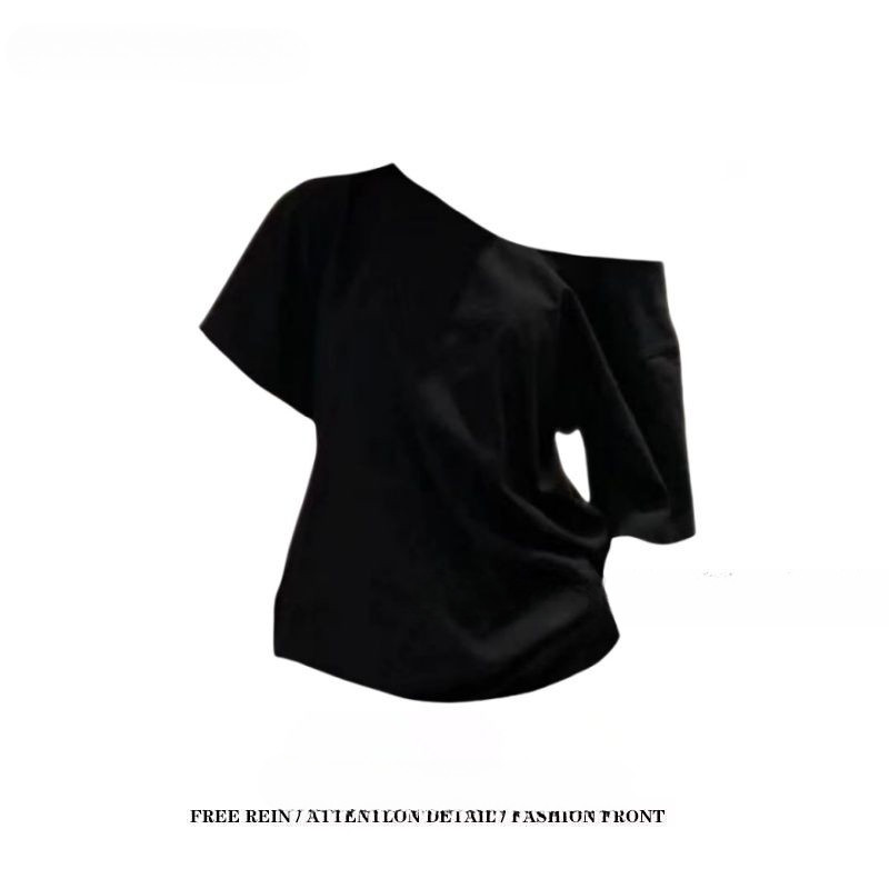 เสื้อแขนสั้นเปิดไหล่ทรงหลวมย้อนยุคอเมริกันสําหรับผู้หญิง