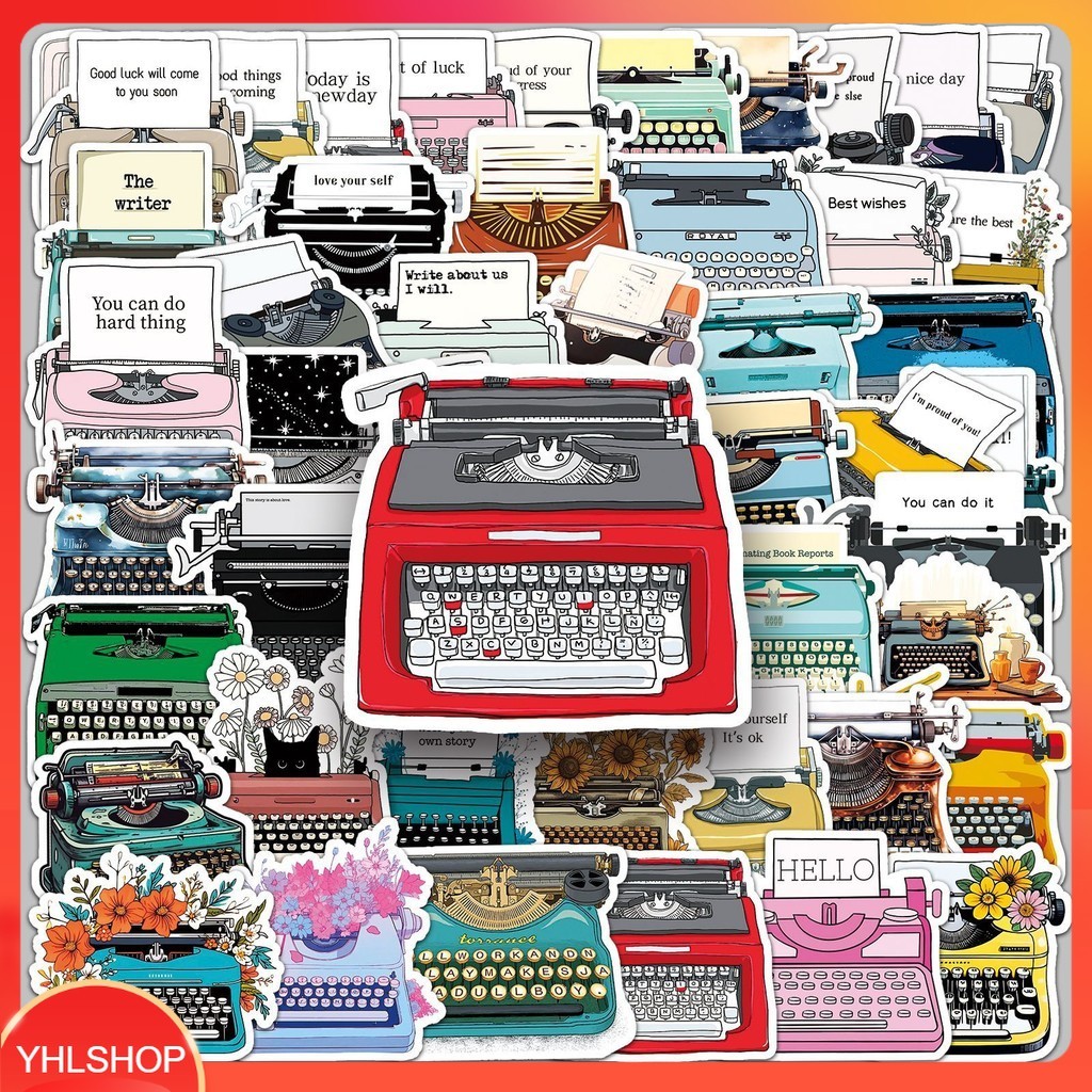 🍁YHL🍁พร้อมส่ง 50ชิ้น สติกเกอร์ เครื่องพิมพ์ดีดโบราณ ย้อนยุค Antique Typewriters Sticker DIY