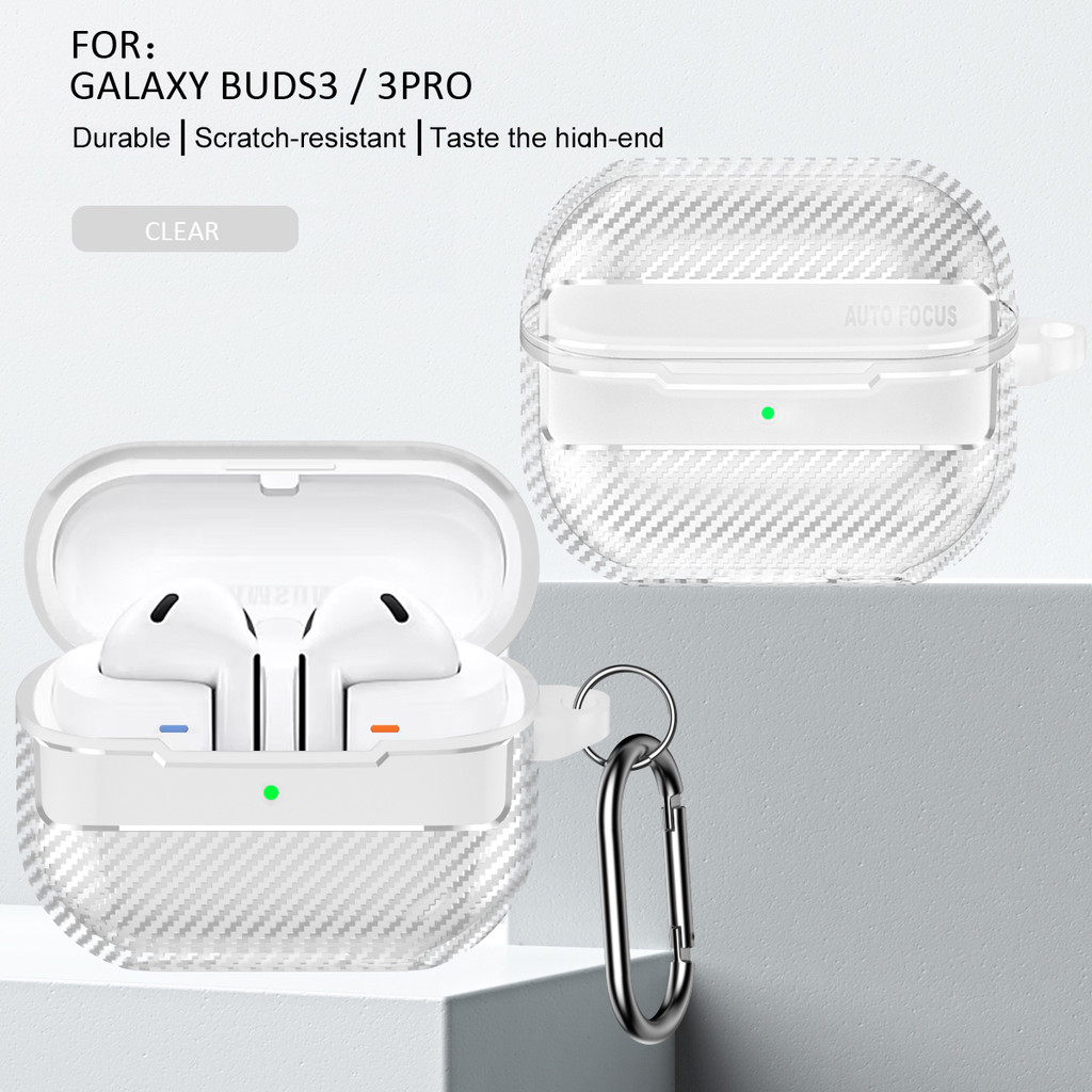 นุ่มกันกระแทกเกาหลี Minimalist เกราะหัวเข็มขัดสําหรับ Samsung Galaxy Buds3 3Pro TPU เส้นใยรูปแบบโปร่งใสป้องกันหูฟังปลอก Buds 3 Pro ฝาครอบ