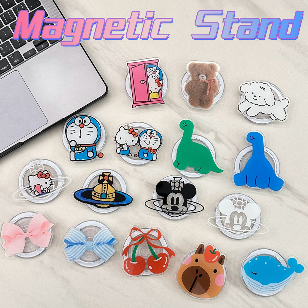 Magnetic Attraction ที่วางโทรศัพท์ Creative ขาตั้งขาตั้งการ์ตูน Doraemon Capybara Whale Mickey Mouse รูปแบบเชอร์รี่สําหรับ Naked โทรศัพท์มือถือ Magsafe กรณีพับ Anti-drop PC Bracket