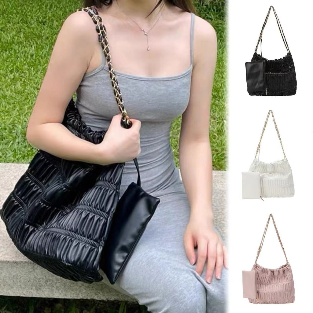 shiny girl กระเป๋าสะพายไหล่ผู้หญิง Messenger Sweet Cool ความจุขนาดใหญ่ Simple เมฆพับ สิริ2in1