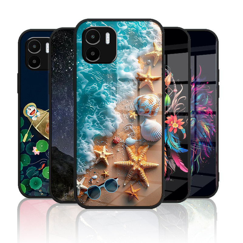เคสกระจก Xiaomi redmi A1 / redmi A2 เคสกระจกนิรภัยฮาร์ดฝาหลังขอบซิลิคอนอ่อน