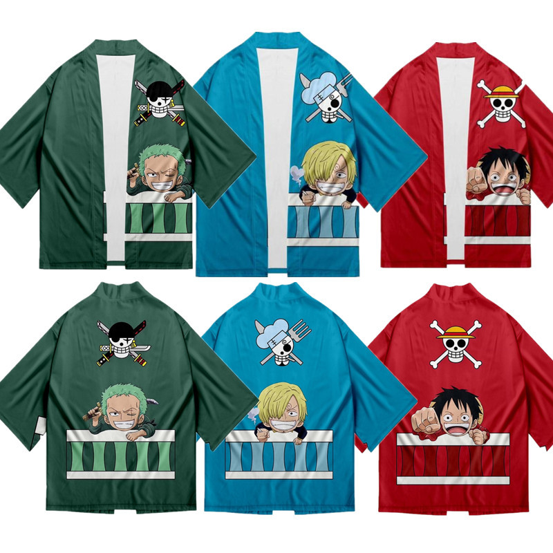 เสื้อกิโมโน ONE PIECE Roronoa Zoro/ Monkey D. เสื้อโค้ทลําลองพิมพ์ลายลูฟี่/วินสโมค ซันจิ คอสเพลลี่ สําหรับผู้ใหญ่/เด็ก