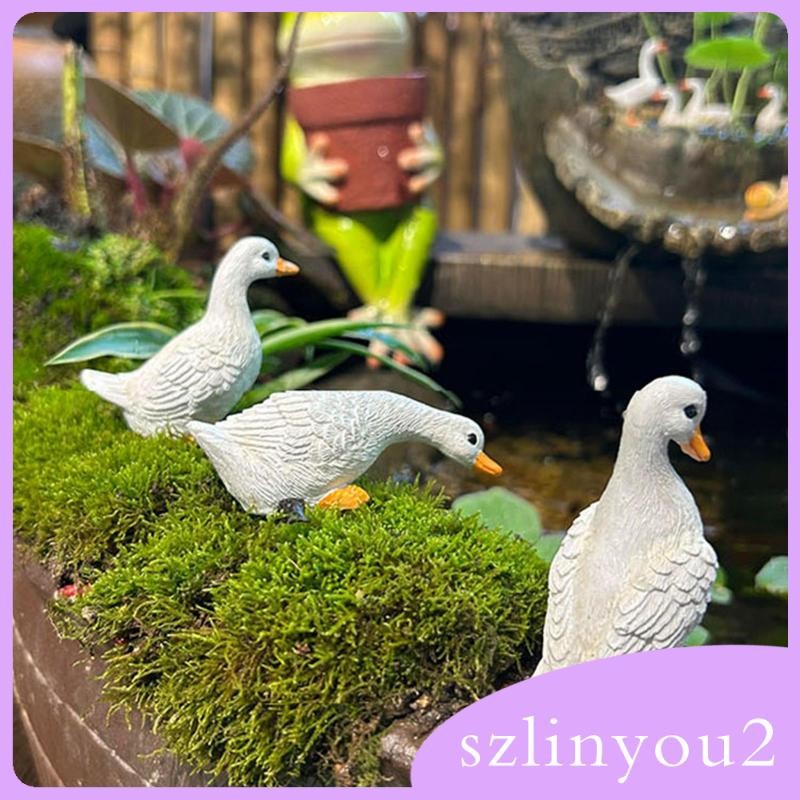 [szlinyou2] รูปปั้นเรซิน 3 ชิ้น ตกแต่งสวน ตุ๊กตาเป็ดจิ๋วน่ารัก บ้าน