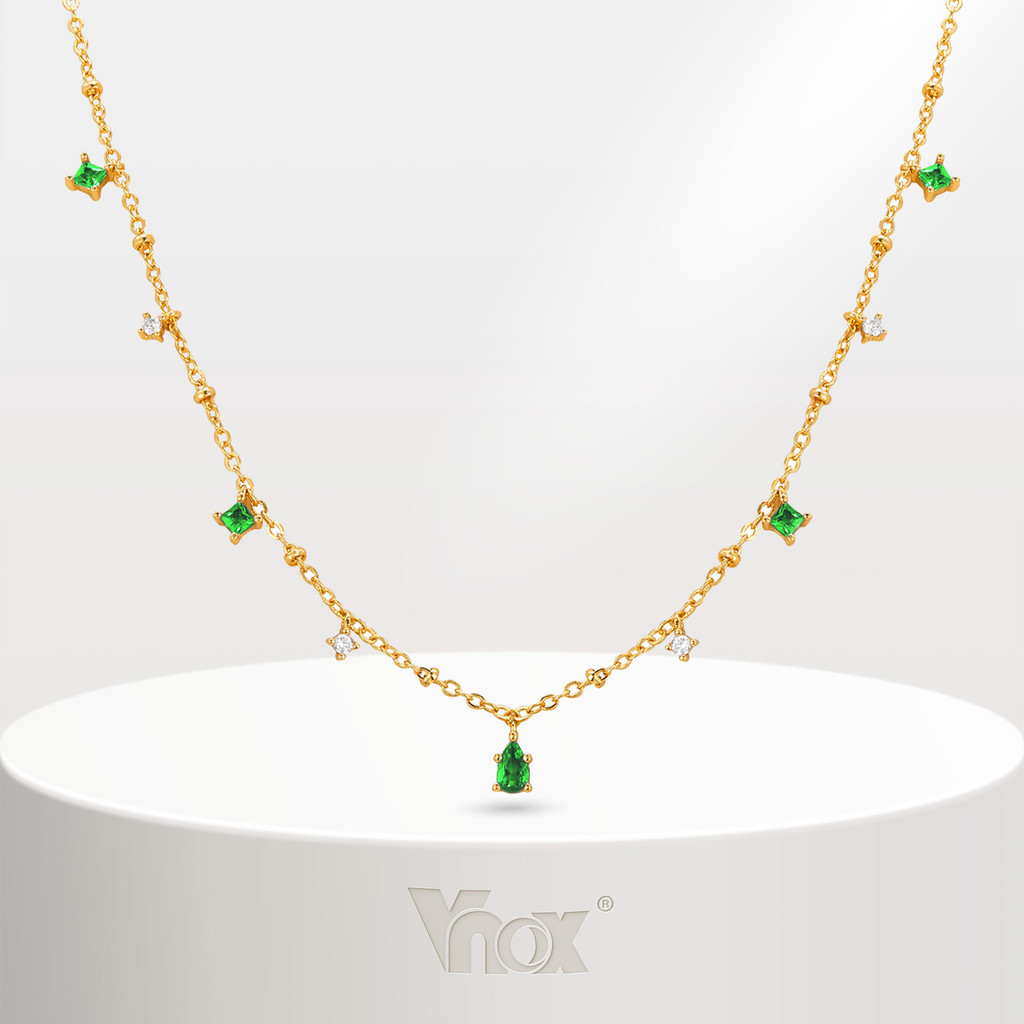Vnox เพชรสร้อยคอหยดน้ํา,ห่วงโซ่ลูกปัด 18K Link ไม่จางหาย,งานแต่งงาน Choker เครื่องประดับของขวัญ