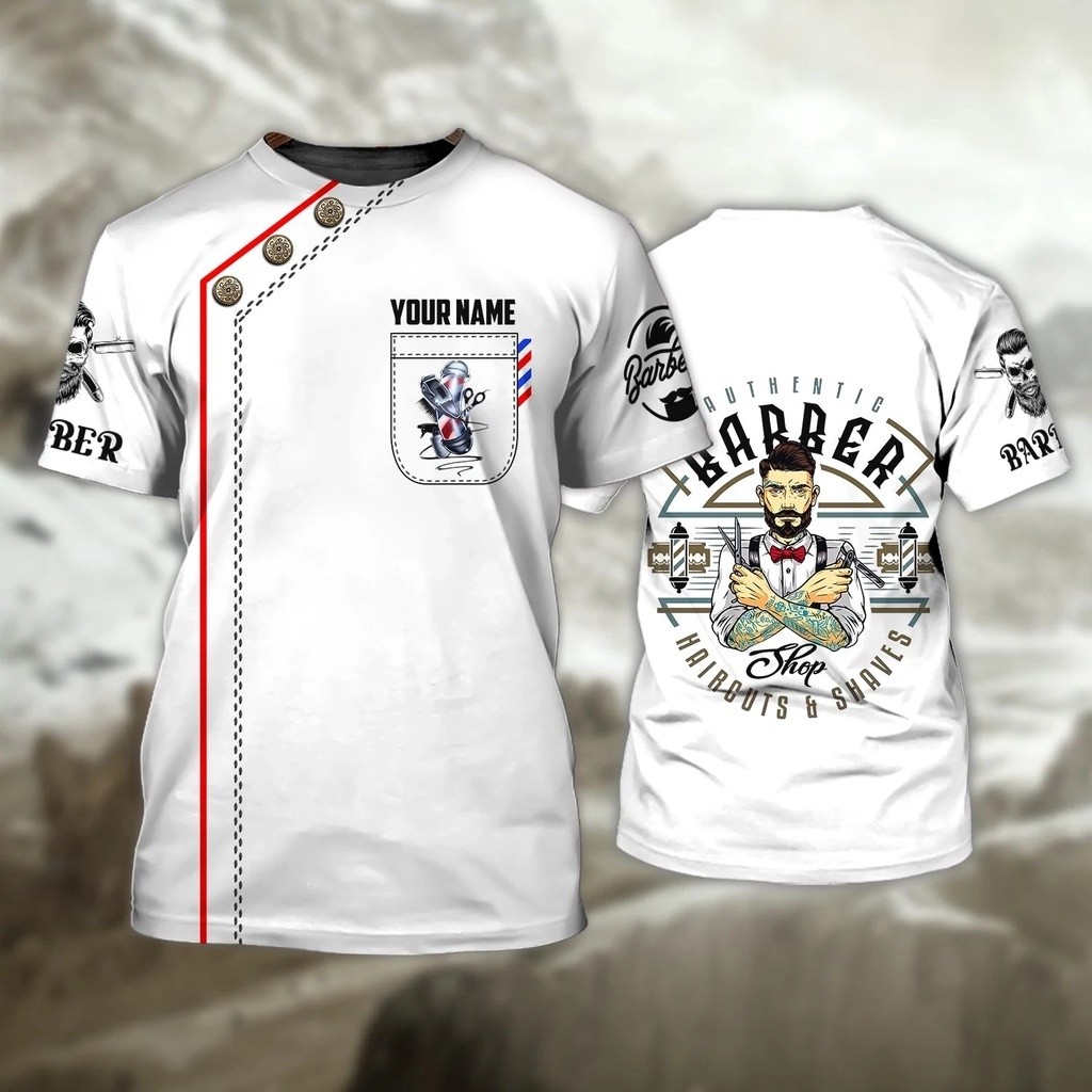 มืออาชีพตัดผม3D ส่วนบุคคลผู้ชายเสื้อยืด Workwear แขนสั้นตัดผมเครื่องแบบ