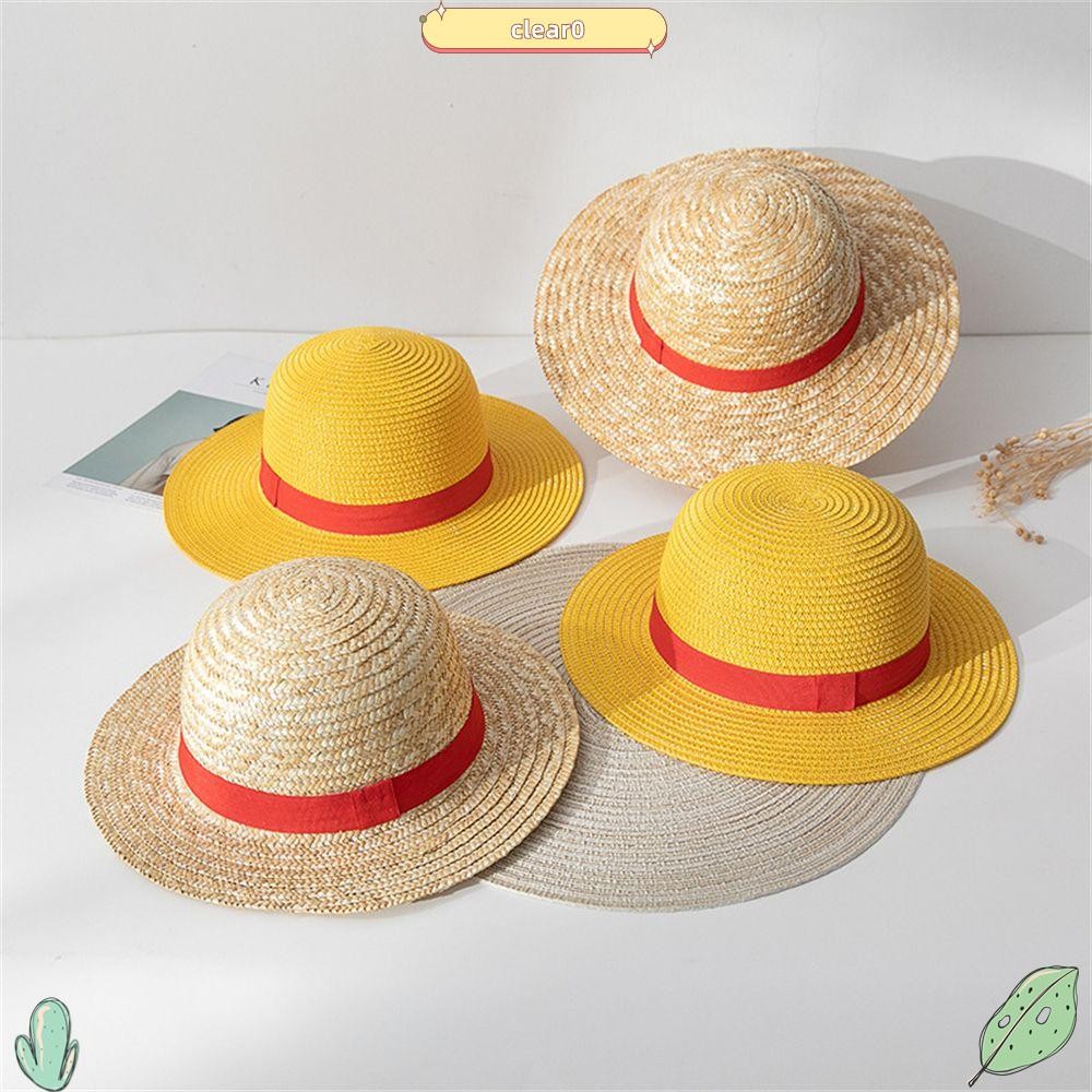 Clear0 หมวกฟางลูฟี่ปีกกว้างหมวกฤดูร้อนผู้ชายผู้หญิง Fedora Beach One Piece