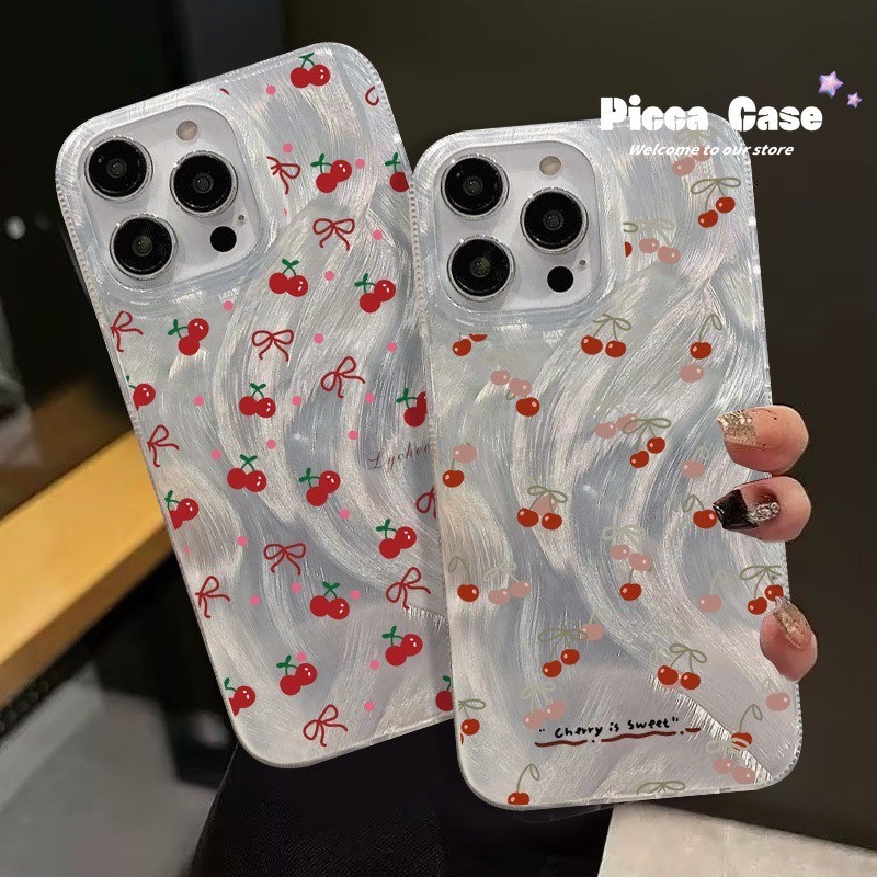 น่ารักสีแดงเชอร์รี่โบว์ Wave Point สร้อยข้อมือสําหรับ Samsung A15 A03s A12 A21s A13 A32 A05s A25 A23 A04 A10s A31 A24 A34 A30s A51 A05 A54 A52E A30 A30 A54 A30 A30 A52 A54 A52E เส้นด้ายนุ่ม