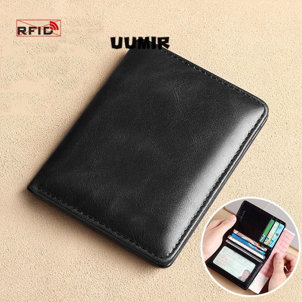 UUMIR กระเป๋าสตางค์ผู้ชายกระเป๋าสตางค์สั้นหนังบางแฟชั่น RFID ผู้ถือบัตรผู้ชาย