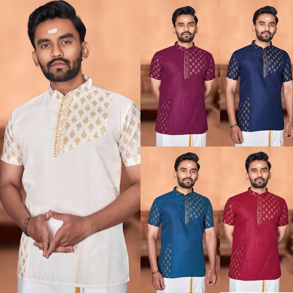 KURTA -MK1073 KURTA MAGIC COTTON พร้อมพิมพ์ฟอยล์พร้อม PATTERN ที่สวยงาม