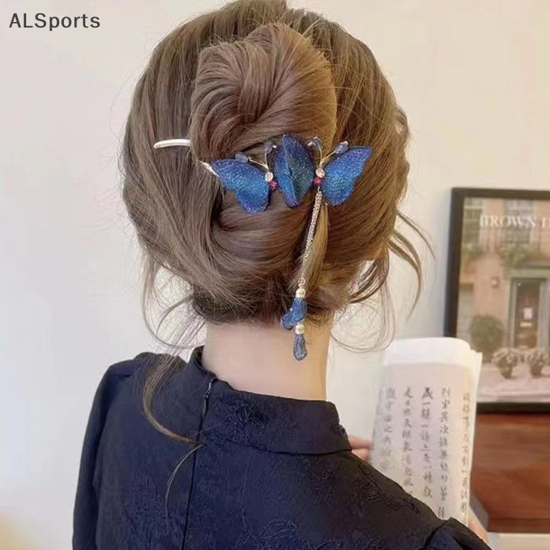 [ALSports] ความรู้สึกที่เหนือกว่า Fishtail Fringe Hairpin อารมณ์ผีเสื้อ Twist คลิปด้านหลังหัวผมดอกไม้หนึ่งคําคลิปกิ๊บติดผม [th]