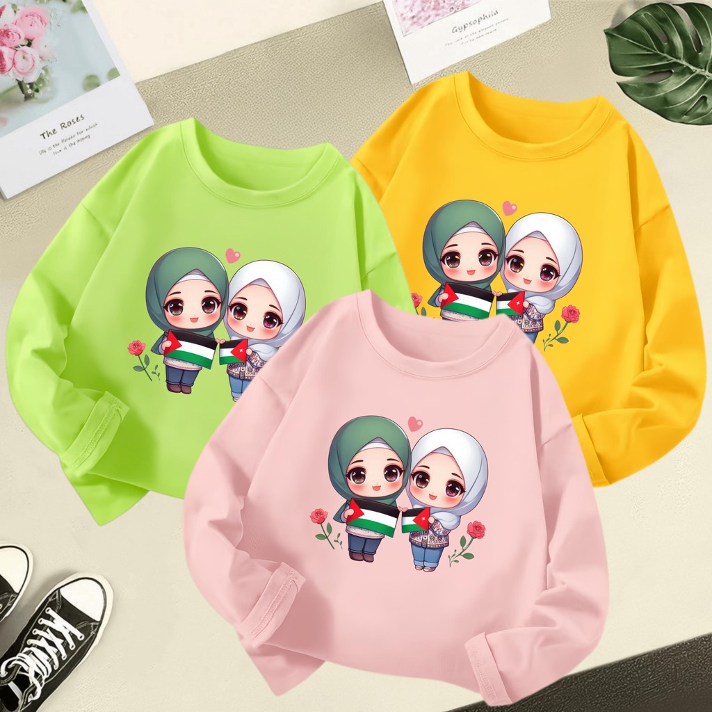 3-12ปีปาเลสตินพิมพ์สาว เสื้อยืด นุ่มรอบคอเด็กท็อปส์สีที่บริสุทธิ์สบายๆฤดูร้อนเด็กเสื้อผ้า