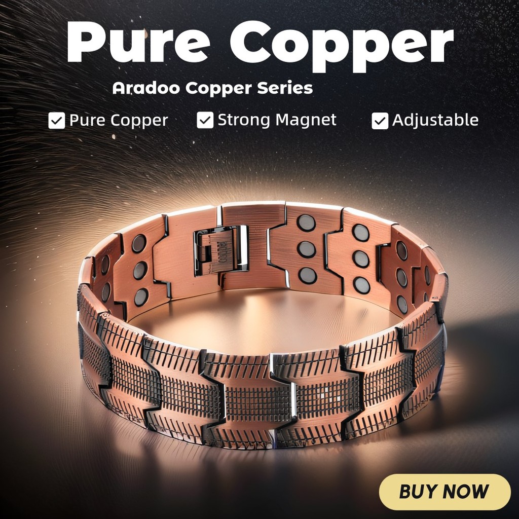 Aradoo ผู้ชายทองแดง Magnetic Therapy สร้อยข้อมือสูง Gauss Magnetic Link สร้อยข้อมือ