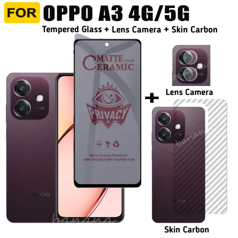 Oppo A3 A3X กระจกนิรภัยความเป็นส่วนตัว OPPO A60 A80 A3 Pro ป้องกันหน้าจอ + กระจกเลนส์กล้อง + ฟิล์มด้