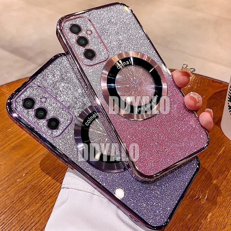 ปลอกสําหรับ Samsung Galaxy A16 A55 A35 A15 A25 S24 FE 4G 5G ชุบ Glitter เคสโทรศัพท์ใสพร้อม Strong แม่เหล็กดูดและเลนส์ป้องกันการตกสําหรับครอบคลุมเต็มรูปแบบ Soft Cover