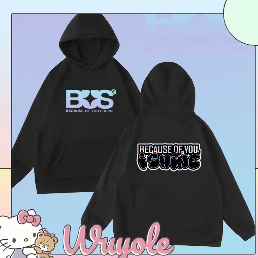 Travel Outfits bus Because of you, i shine เสื้อฮู้ดแขนยาวและ ชายและหญิง ผ้าCotton 100%