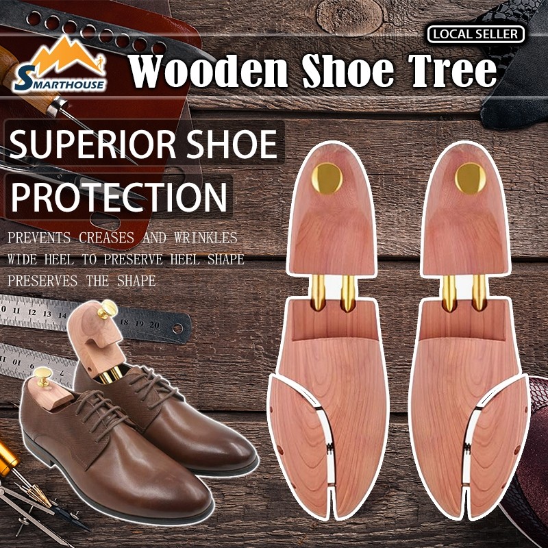 SMART HOUSE Heavy Duty Mens and Women Premium Cedar Wood Shoe Tree Twin Tube ปรับได้ 1 คู่ Pine Wood
